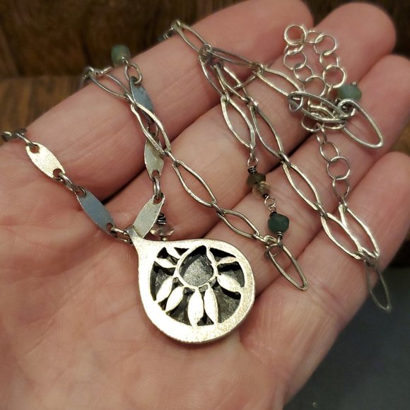 22 Inch 925 Sterling Silver Unique Odd Floral Rustic Pendant Necklace - Picture 3 of 7